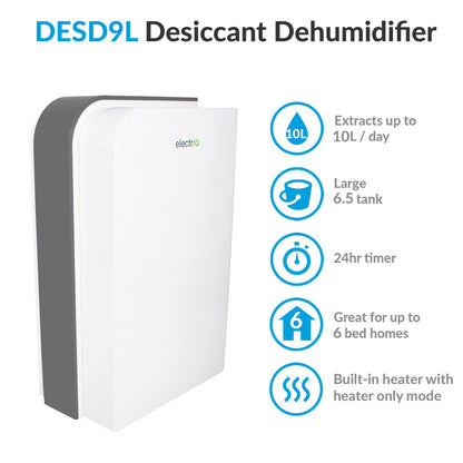 electriQ 10 Litre Smart Desiccant Dehumidifier with Heater