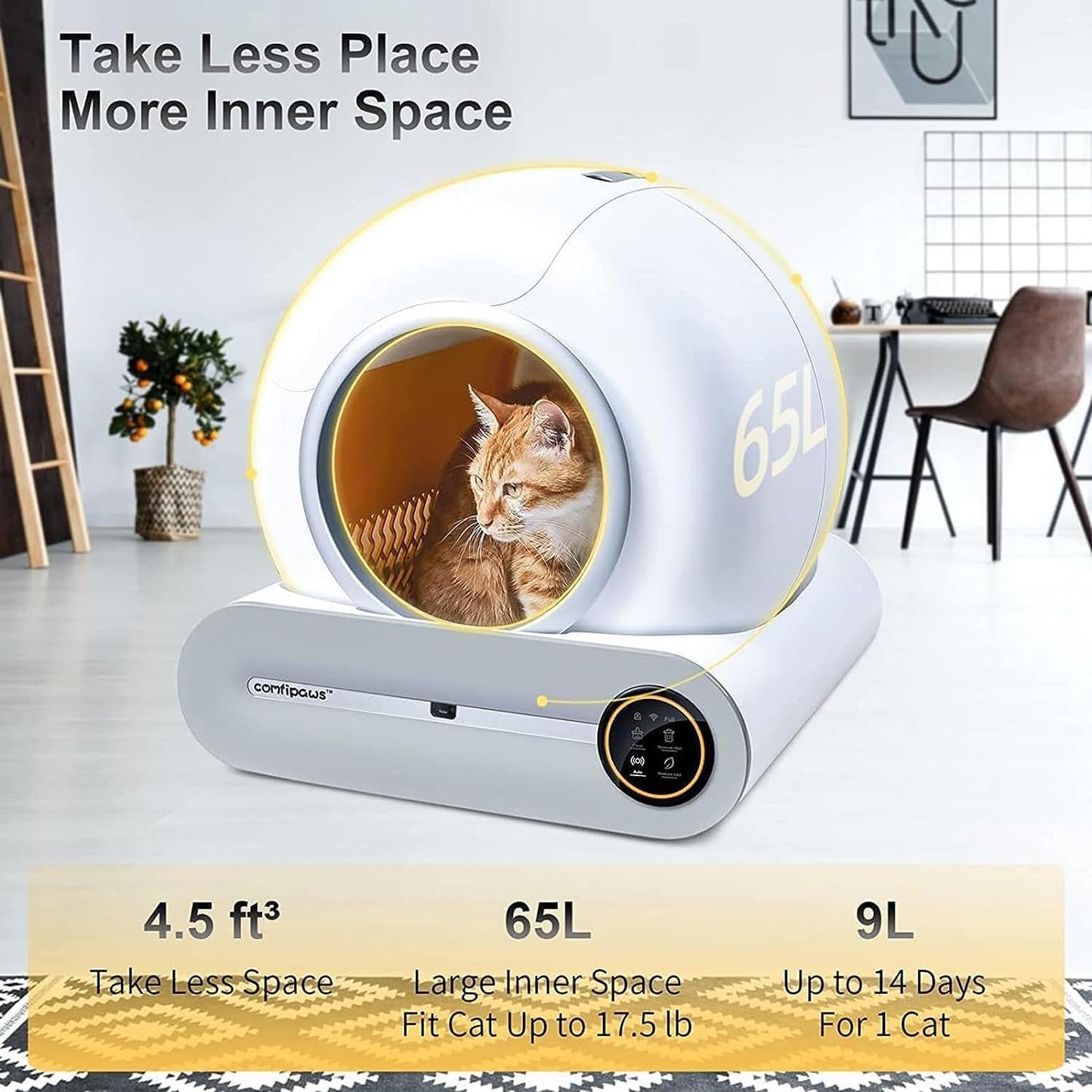 Automatic Self-Cleaning Cat Litter Box Robot - 65L+9L Waste Capacity, App Control